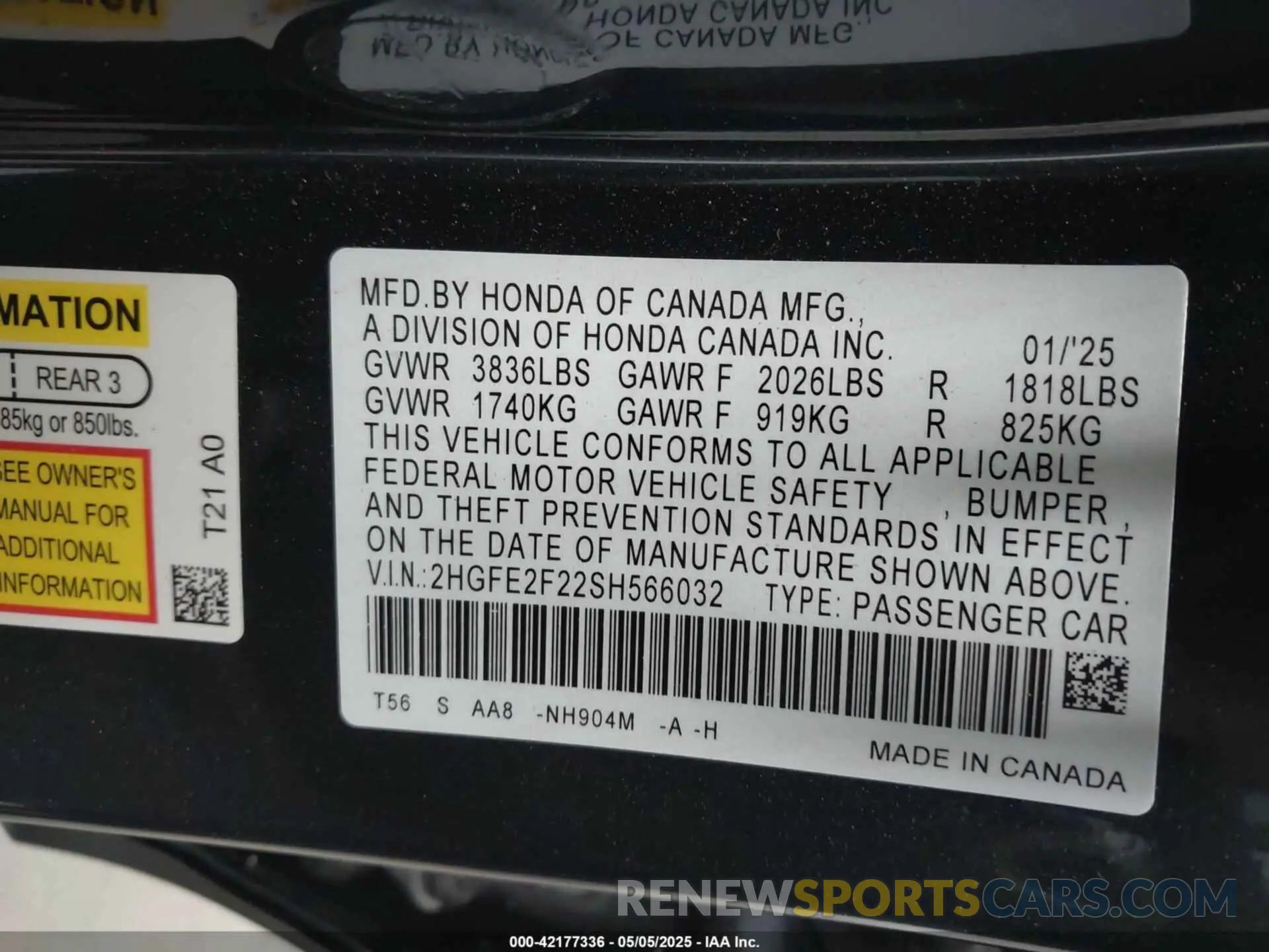 9 fotografías del automóvil dañado 2HGFE2F22SH566032 HONDA CIVIC 2025