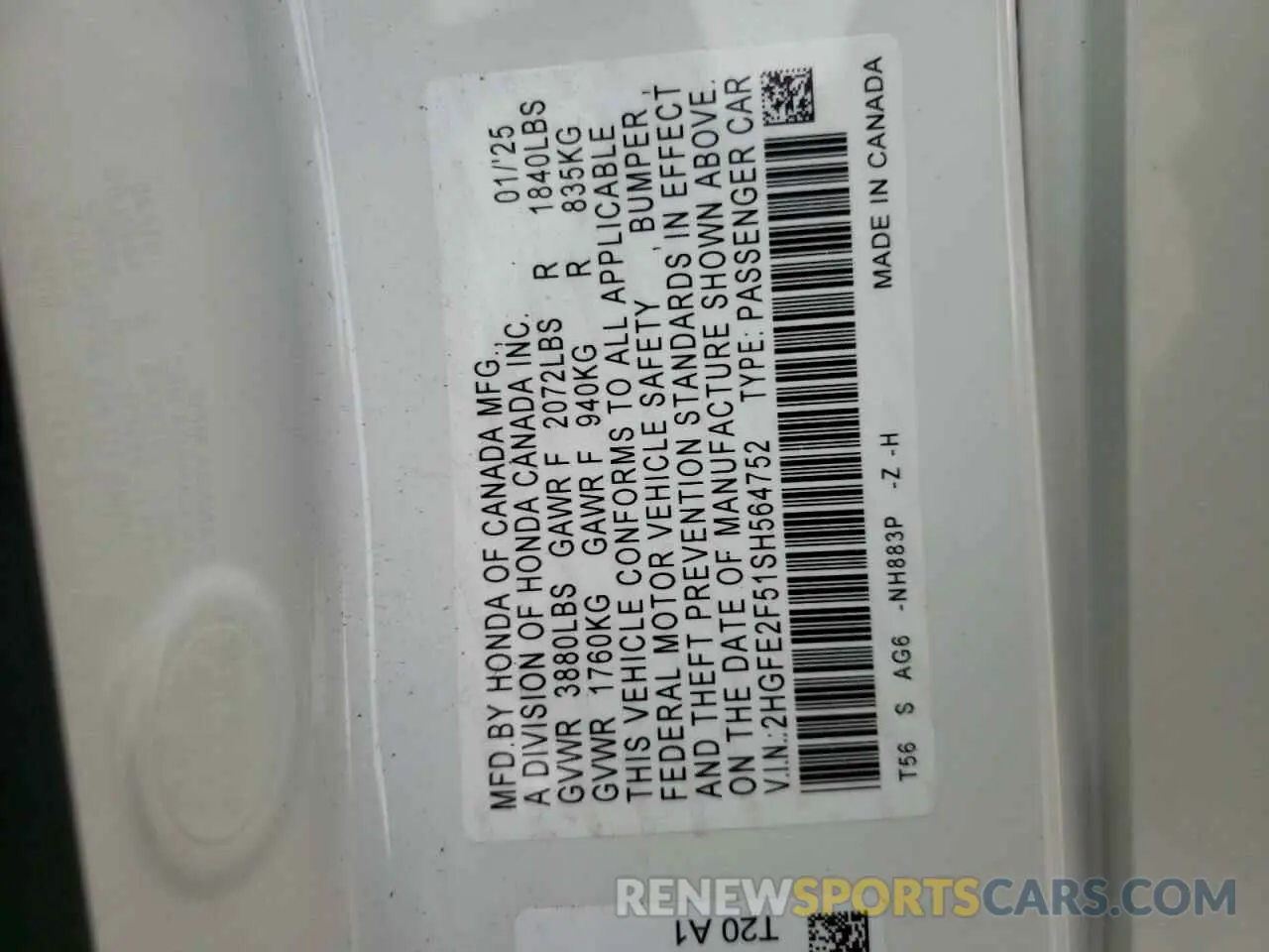 12 fotografías del automóvil dañado 2HGFE2F51SH564752 HONDA CIVIC 2025