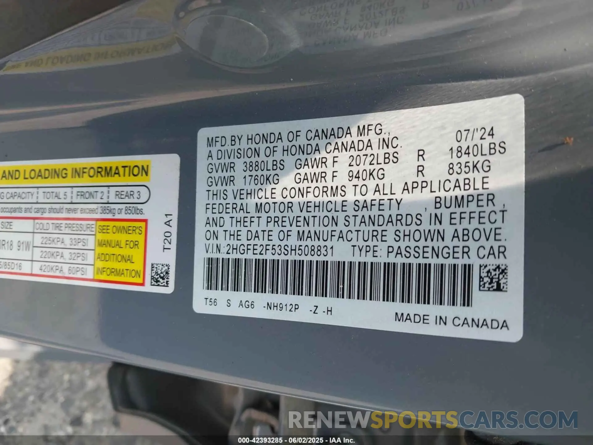 9 fotografías del automóvil dañado 2HGFE2F53SH508831 HONDA CIVIC 2025