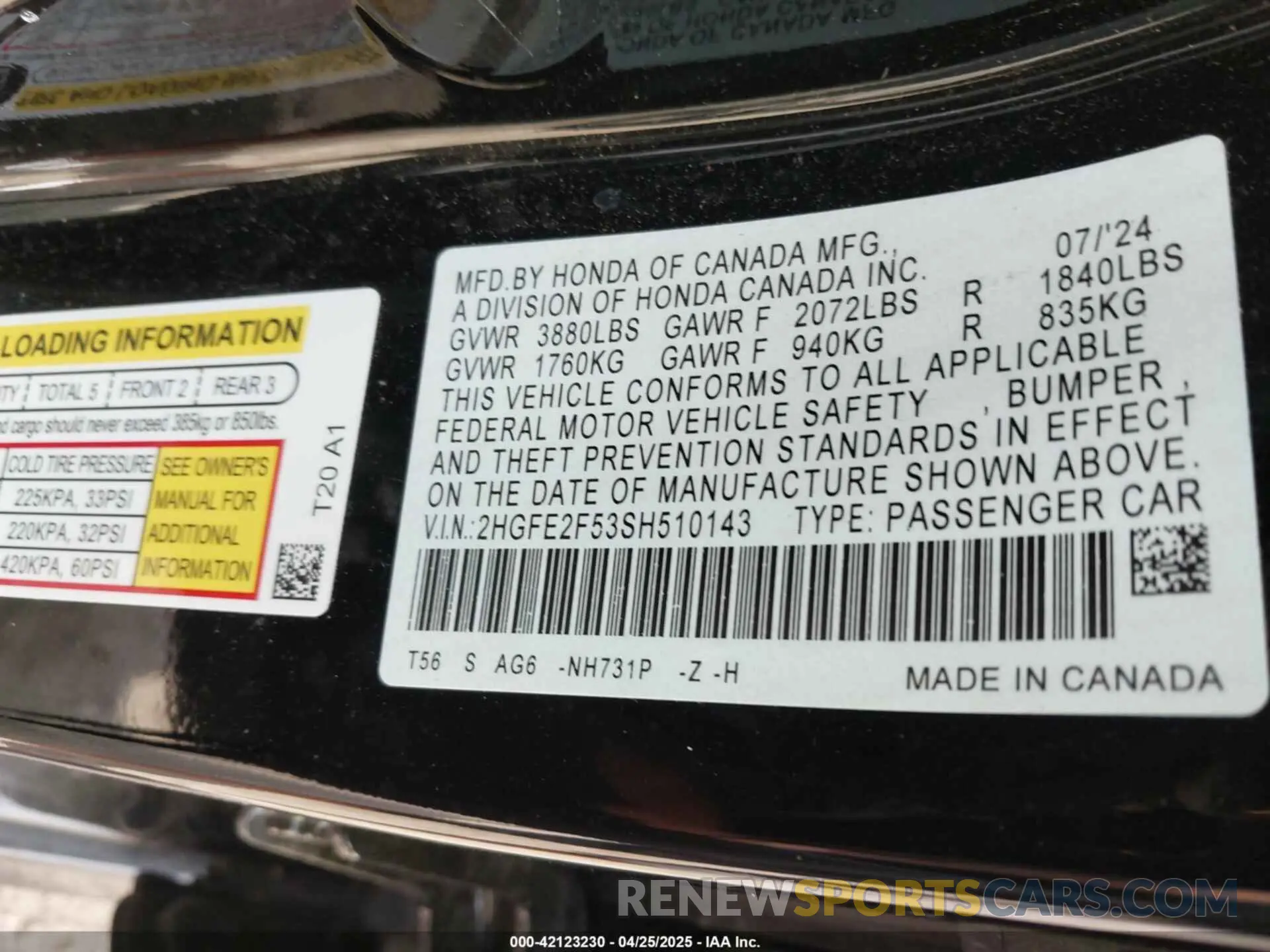 9 fotografías del automóvil dañado 2HGFE2F53SH510143 HONDA CIVIC 2025