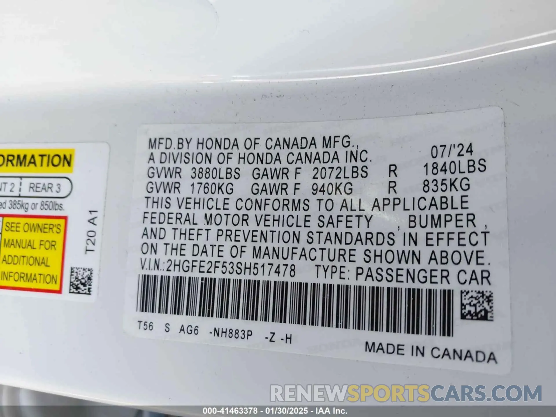 9 fotografías del automóvil dañado 2HGFE2F53SH517478 HONDA CIVIC 2025