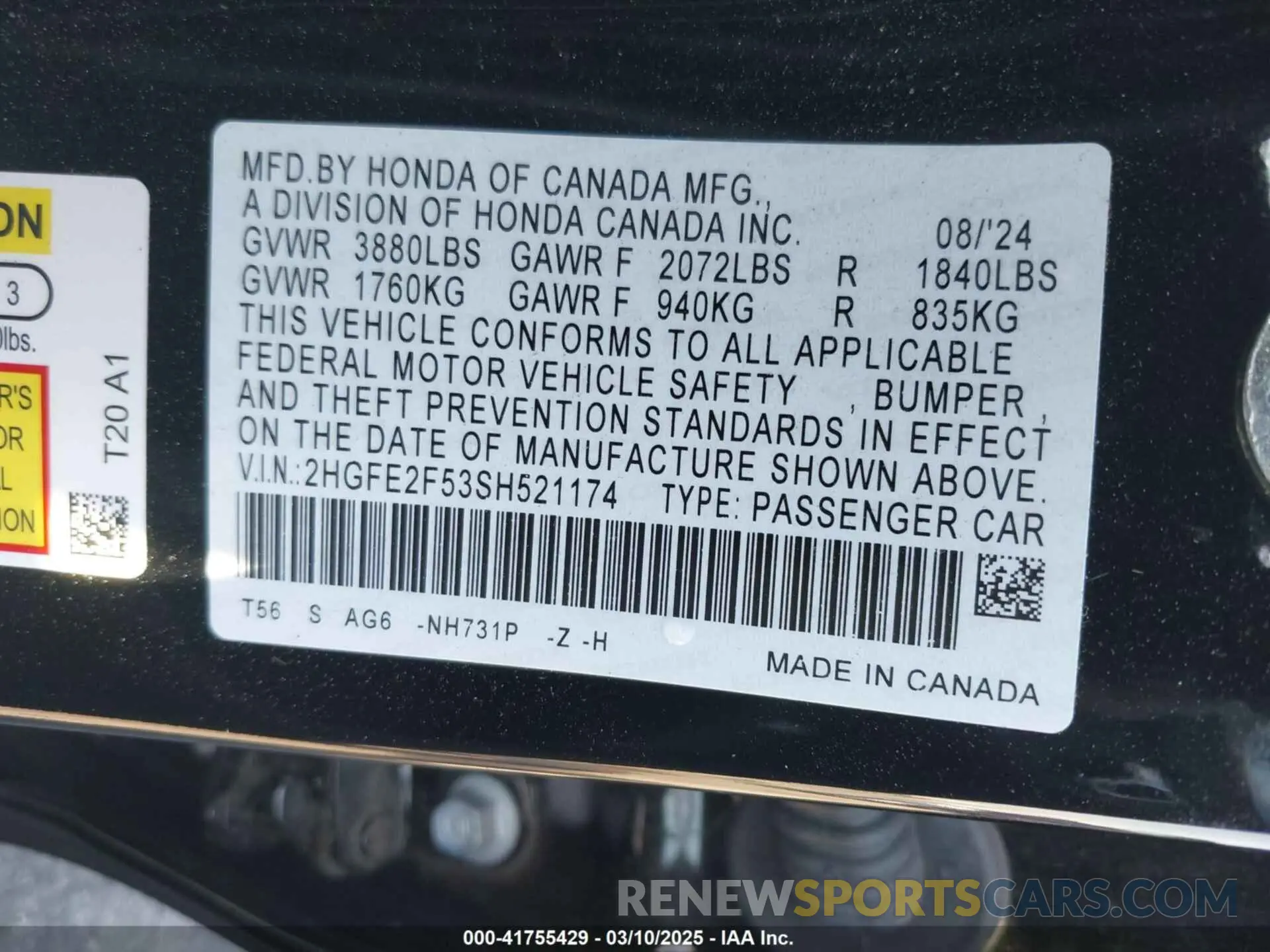 9 fotografías del automóvil dañado 2HGFE2F53SH521174 HONDA CIVIC 2025