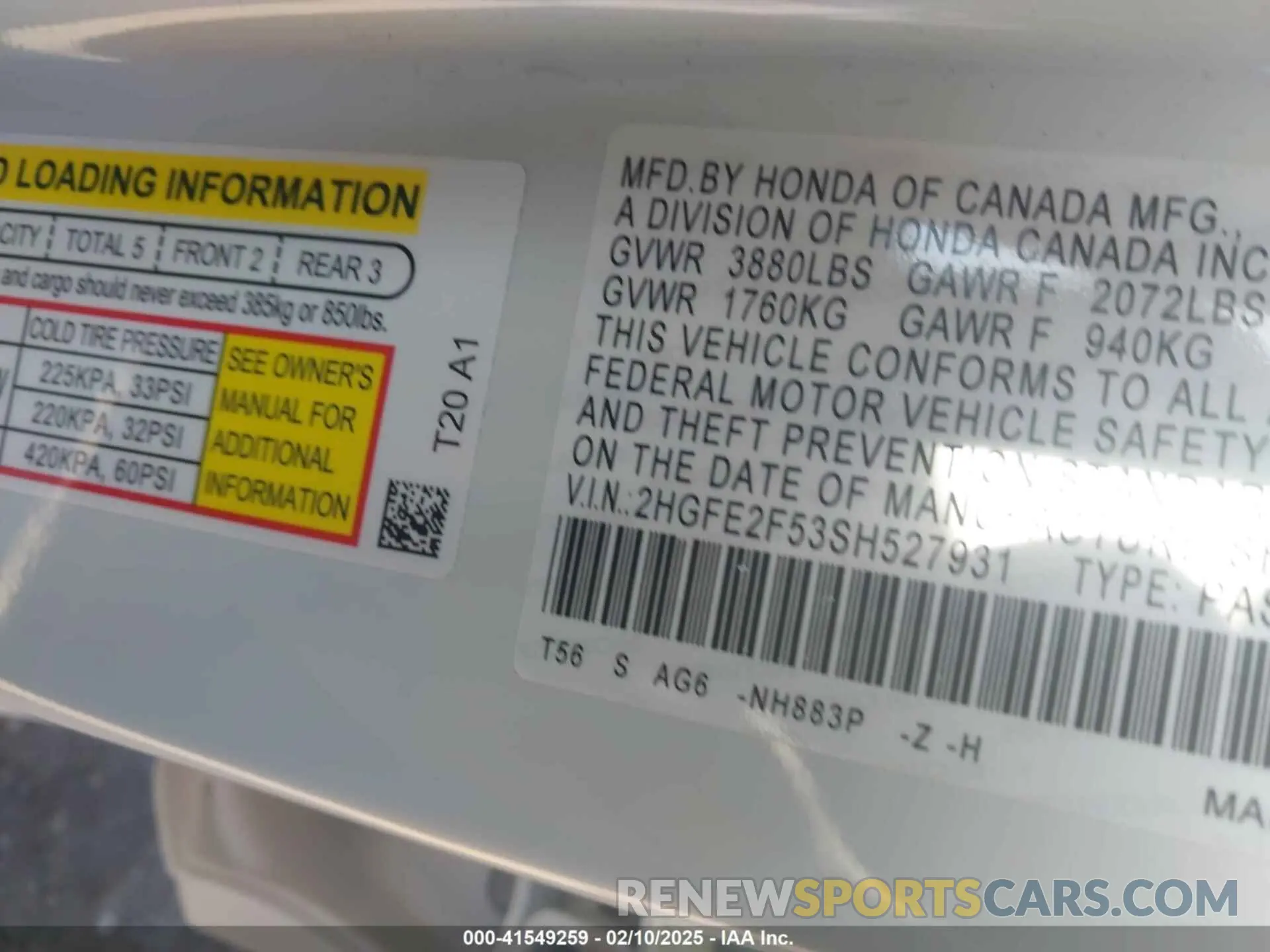 9 fotografías del automóvil dañado 2HGFE2F53SH527931 HONDA CIVIC 2025