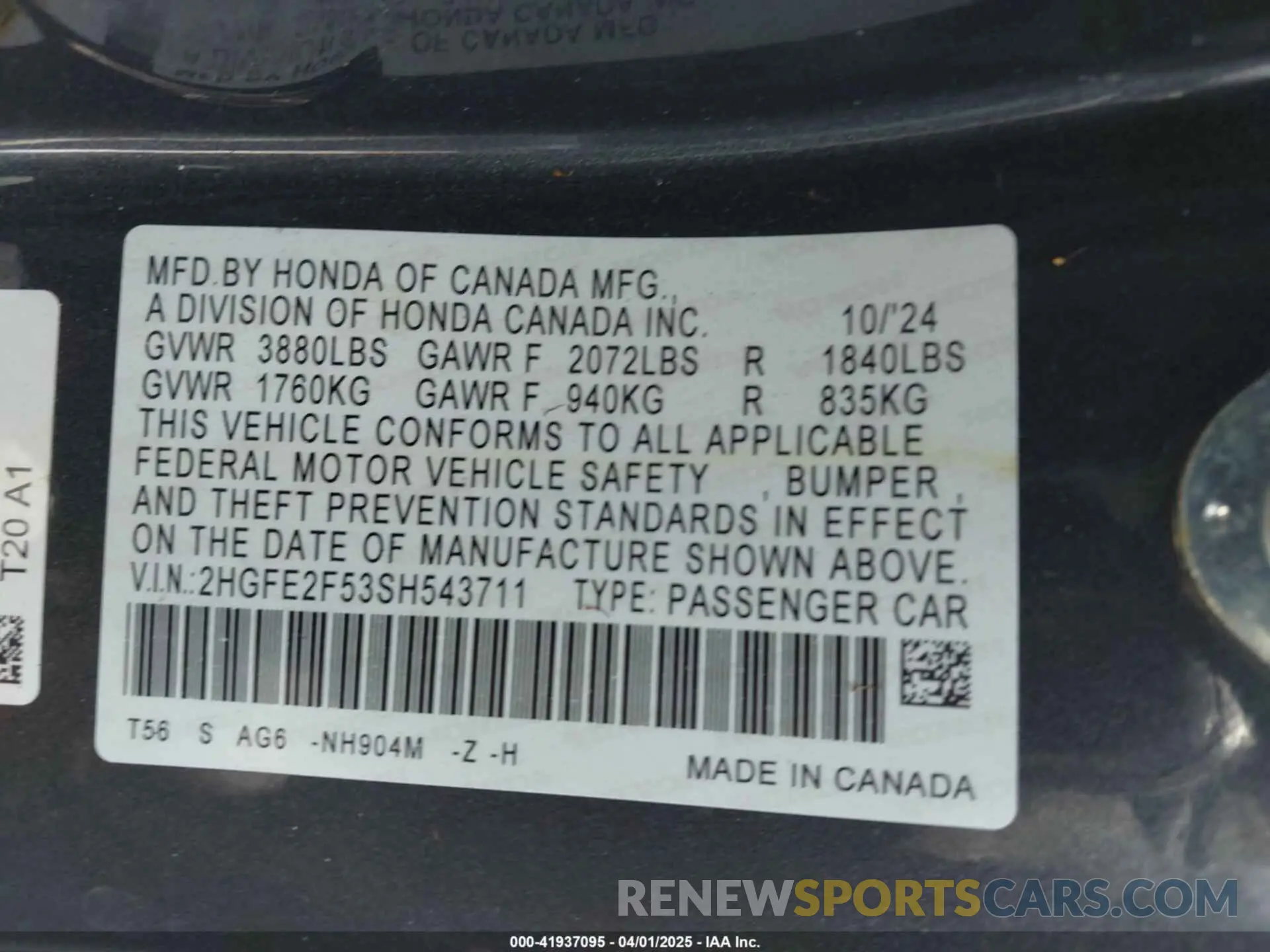 9 fotografías del automóvil dañado 2HGFE2F53SH543711 HONDA CIVIC 2025