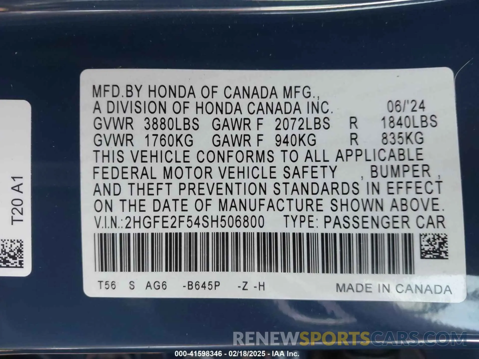 9 fotografías del automóvil dañado 2HGFE2F54SH506800 HONDA CIVIC 2025