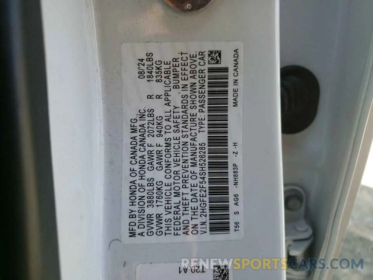 14 fotografías del automóvil dañado 2HGFE2F54SH526285 HONDA CIVIC 2025