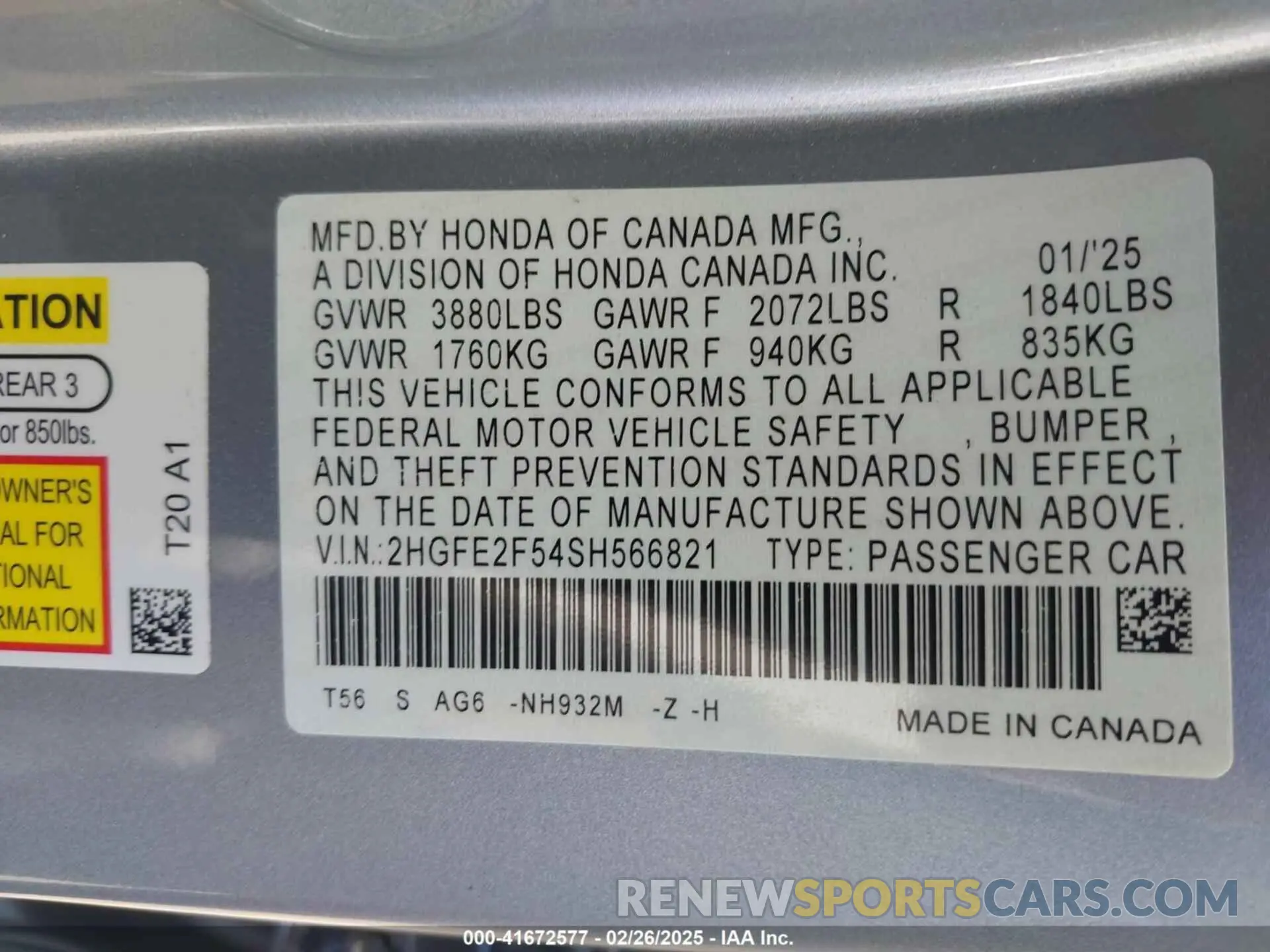 9 fotografías del automóvil dañado 2HGFE2F54SH566821 HONDA CIVIC 2025