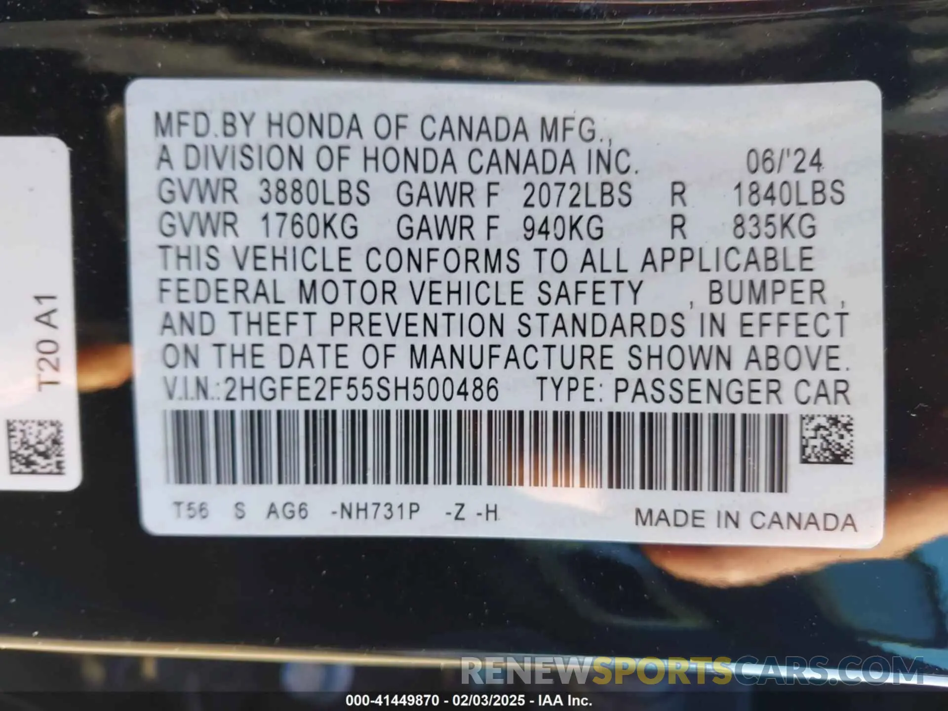 9 fotografías del automóvil dañado 2HGFE2F55SH500486 HONDA CIVIC 2025