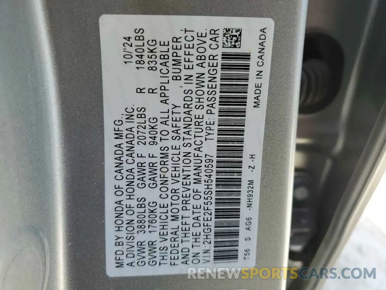 12 fotografías del automóvil dañado 2HGFE2F55SH540597 HONDA CIVIC 2025