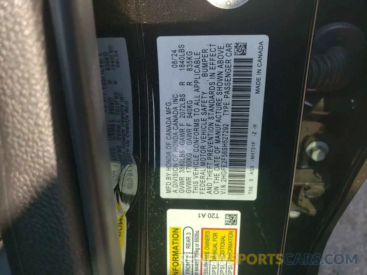 14 fotografías del automóvil dañado 2HGFE2F56SH527292 HONDA CIVIC 2025