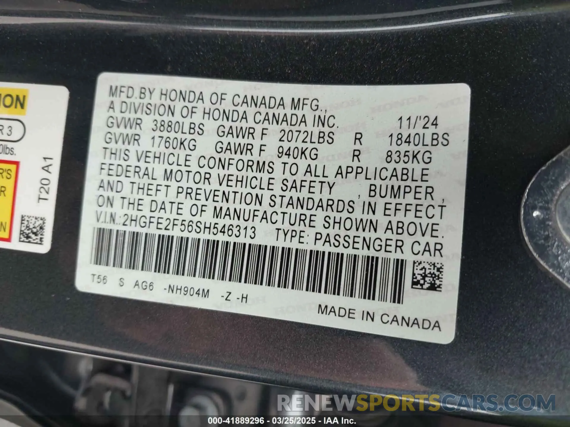 9 fotografías del automóvil dañado 2HGFE2F56SH546313 HONDA CIVIC 2025