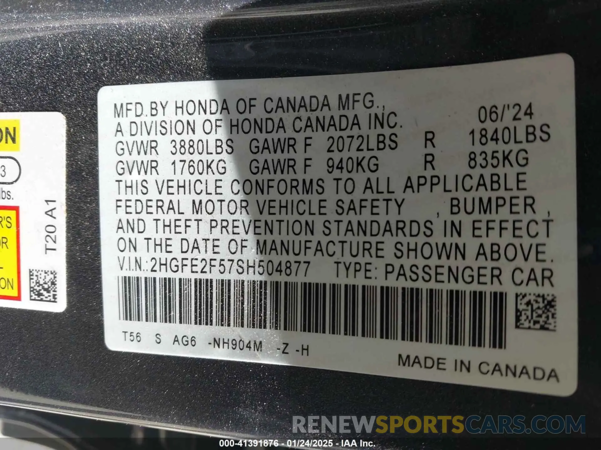 9 fotografías del automóvil dañado 2HGFE2F57SH504877 HONDA CIVIC 2025