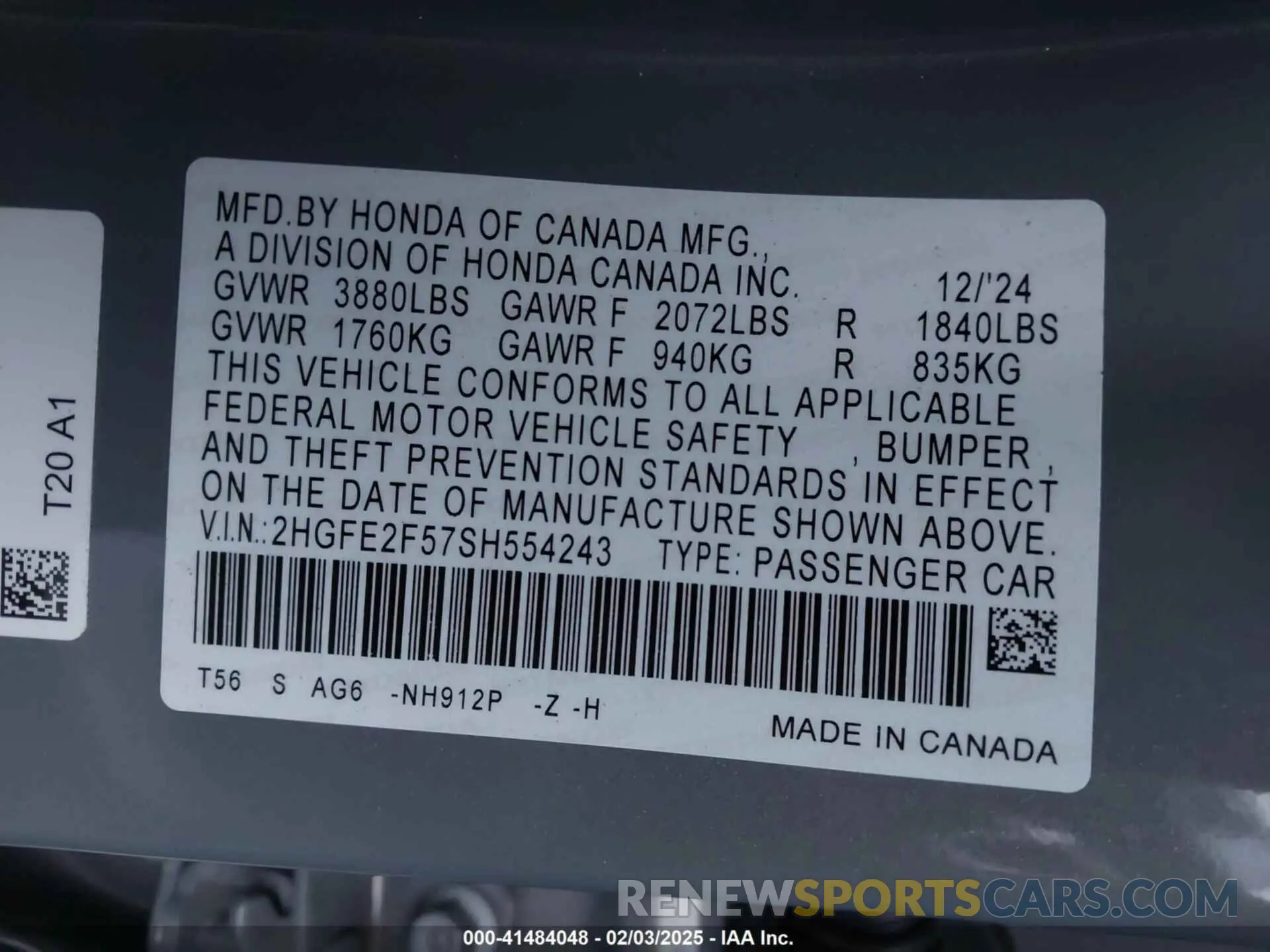 9 fotografías del automóvil dañado 2HGFE2F57SH554243 HONDA CIVIC 2025