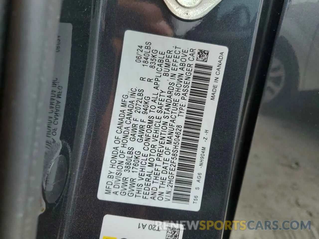 12 fotografías del automóvil dañado 2HGFE2F58SH504628 HONDA CIVIC 2025