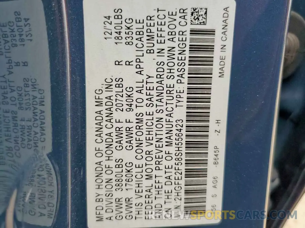 12 fotografías del automóvil dañado 2HGFE2F58SH556423 HONDA CIVIC 2025
