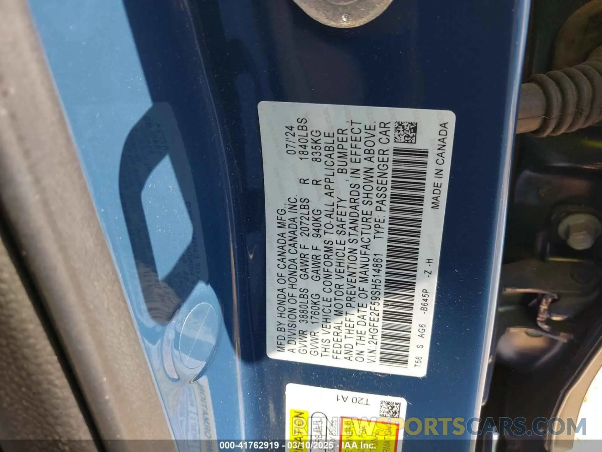 9 fotografías del automóvil dañado 2HGFE2F59SH514861 HONDA CIVIC 2025