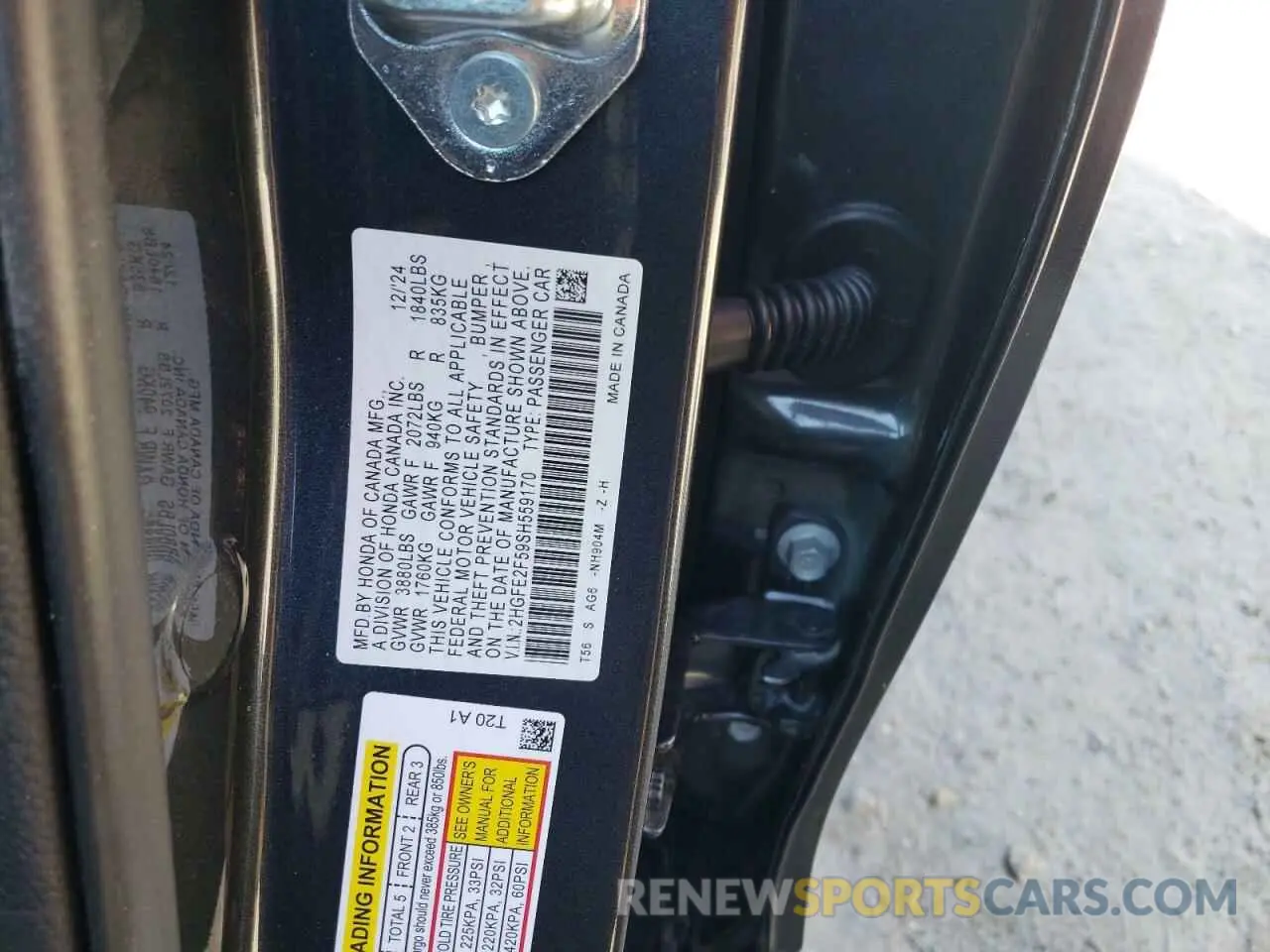 12 fotografías del automóvil dañado 2HGFE2F59SH559170 HONDA CIVIC 2025