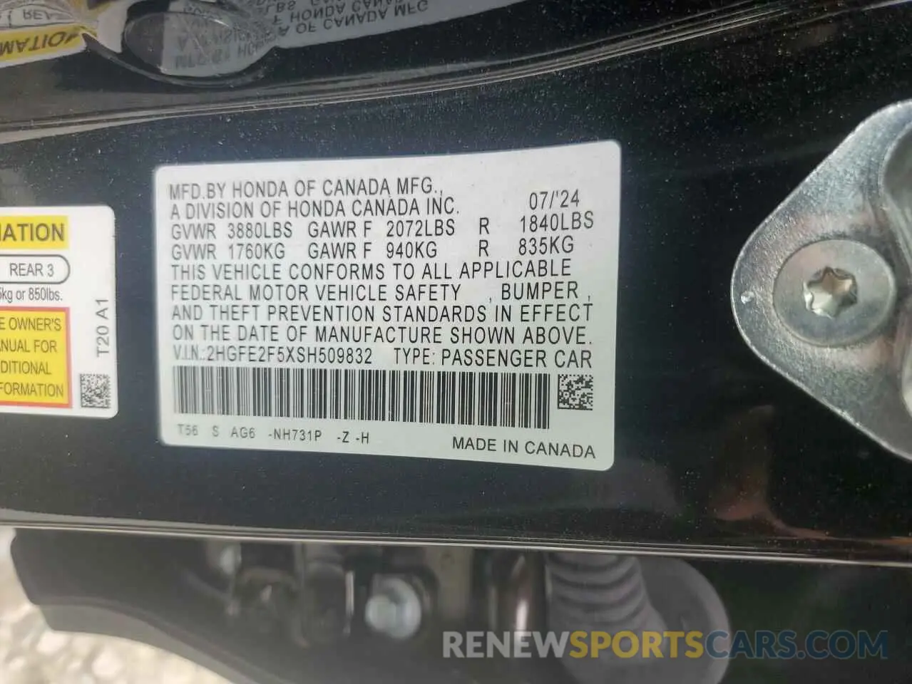 13 fotografías del automóvil dañado 2HGFE2F5XSH509832 HONDA CIVIC 2025