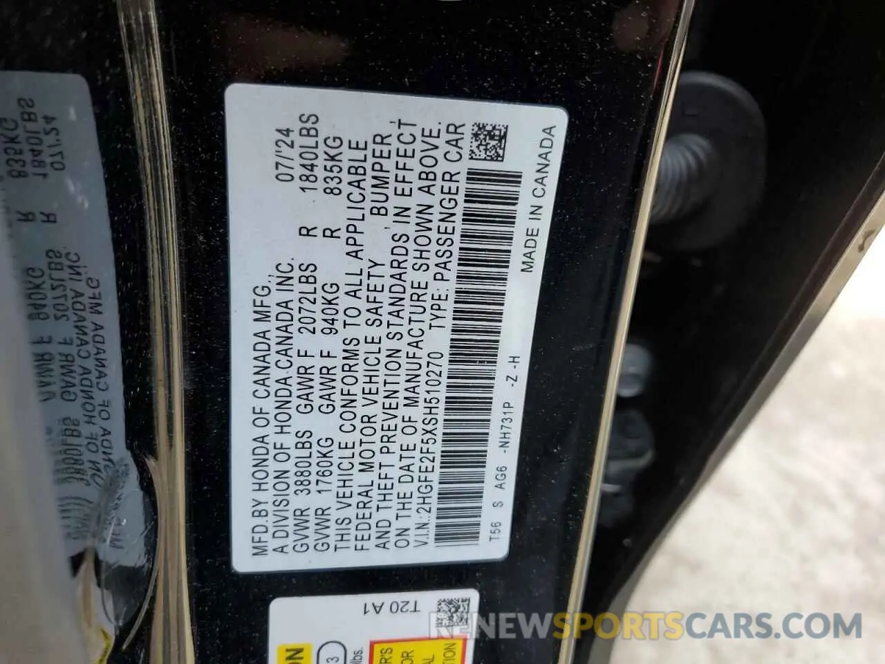 14 fotografías del automóvil dañado 2HGFE2F5XSH510270 HONDA CIVIC 2025