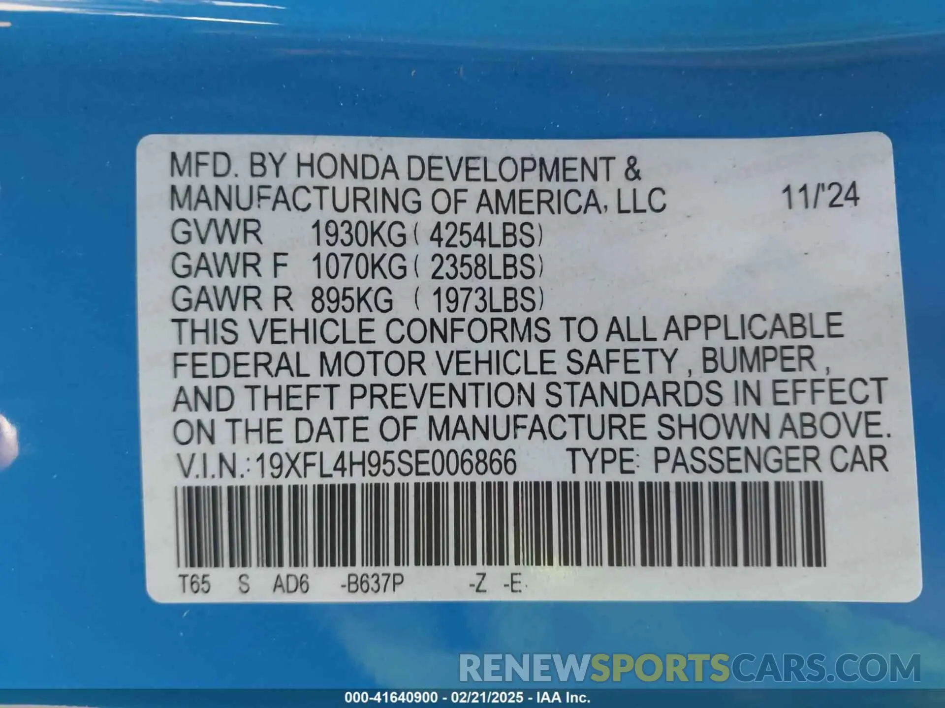9 fotografías del automóvil dañado 19XFL4H95SE006866 HONDA CIVIC  HYBRID 2025
