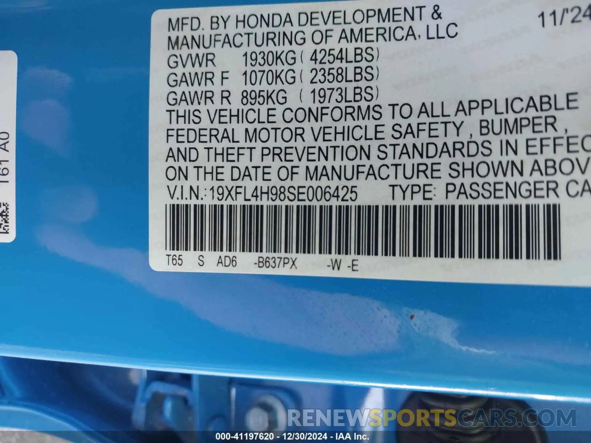 9 fotografías del automóvil dañado 19XFL4H98SE006425 HONDA CIVIC  HYBRID 2025