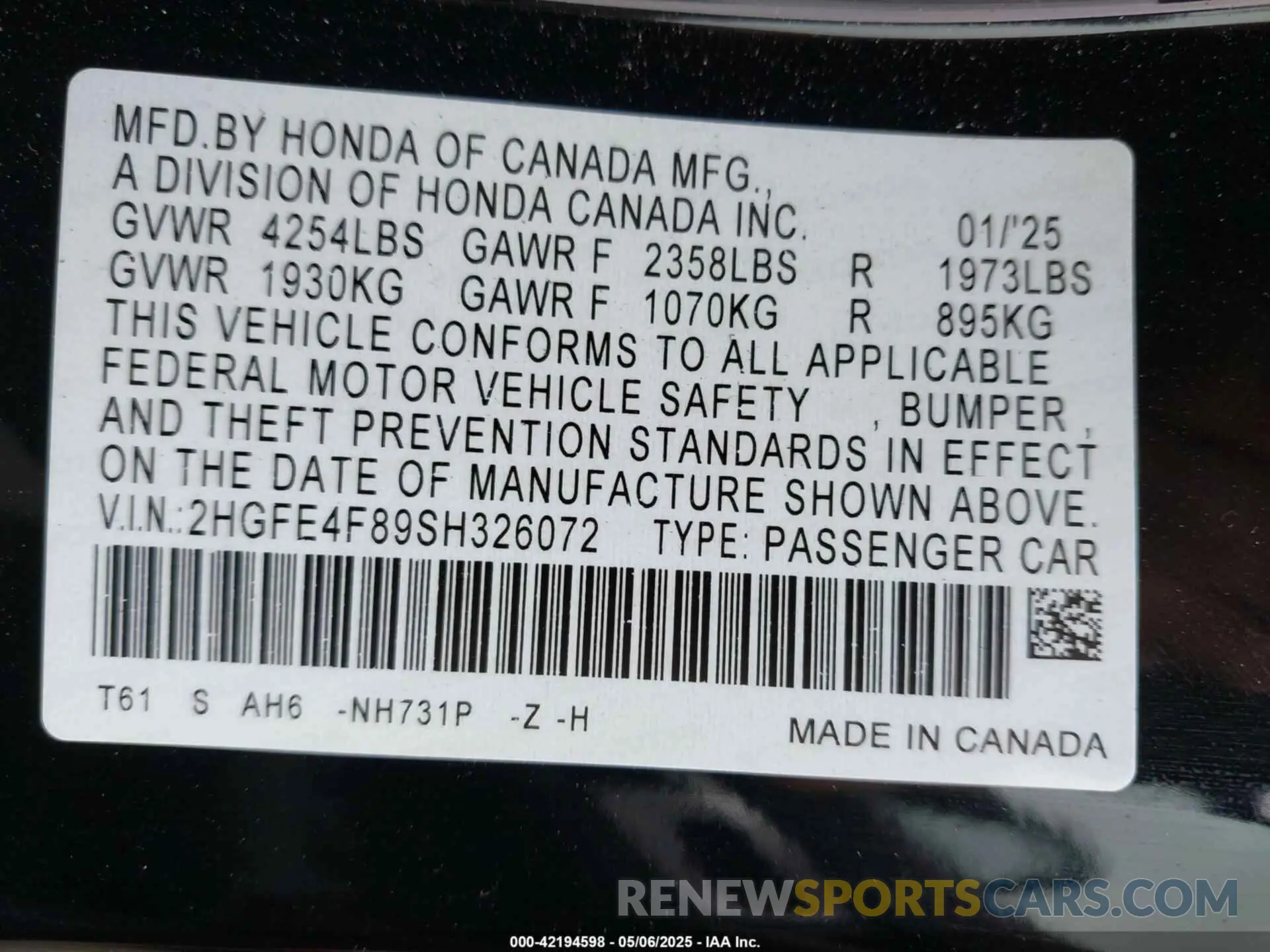 9 fotografías del automóvil dañado 2HGFE4F89SH326072 HONDA CIVIC  HYBRID 2025