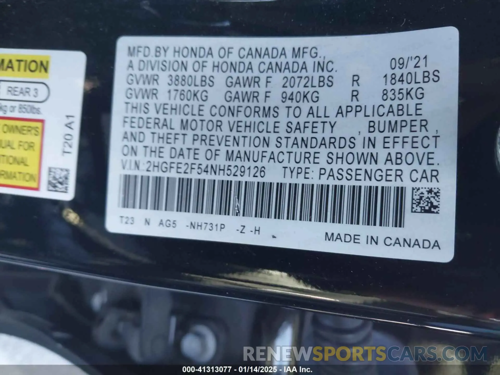 9 fotografías del automóvil dañado 2HGFE2F54NH529126 HONDA CIVIC SEDAN 2022