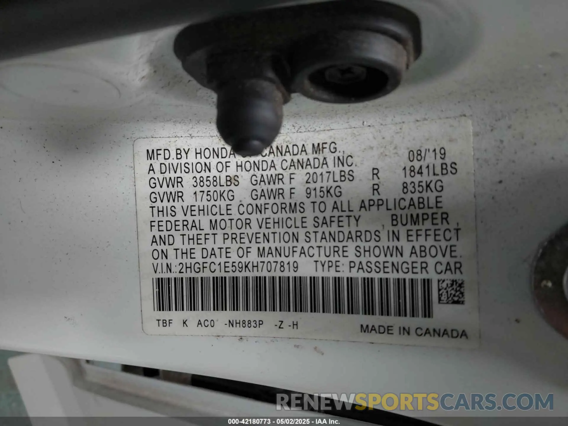 9 fotografías del automóvil dañado 2HGFC1E59KH707819 HONDA CIVIC SI 2019