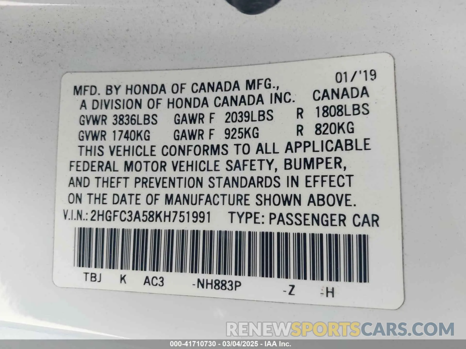 9 fotografías del automóvil dañado 2HGFC3A58KH751991 HONDA CIVIC SI 2019