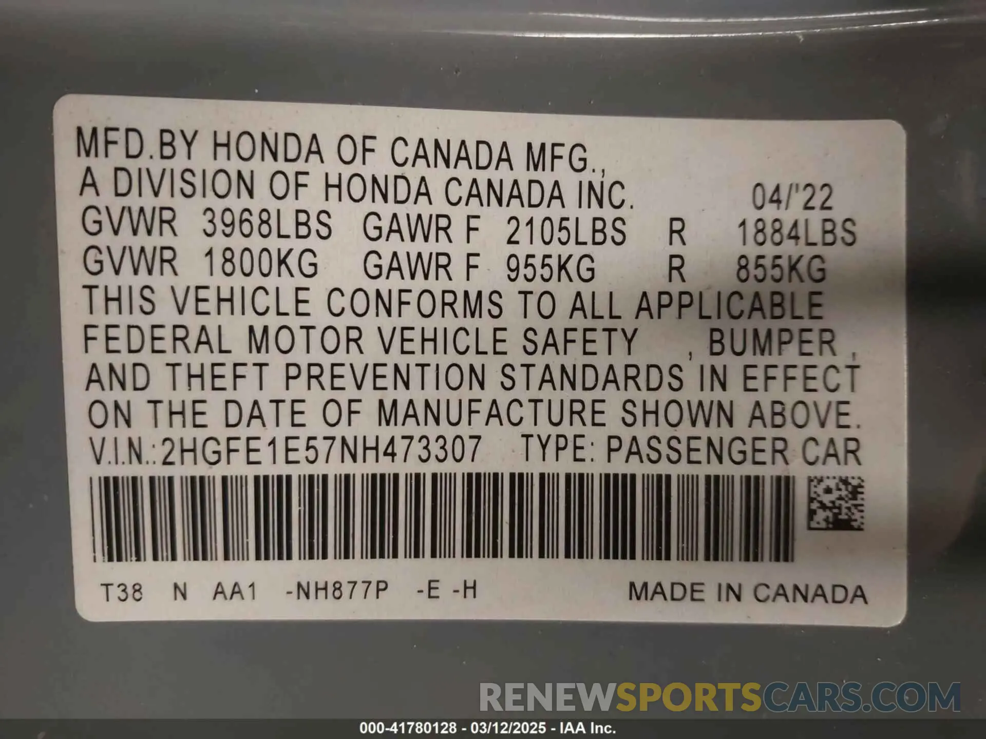 9 fotografías del automóvil dañado 2HGFE1E57NH473307 HONDA CIVIC SI 2022