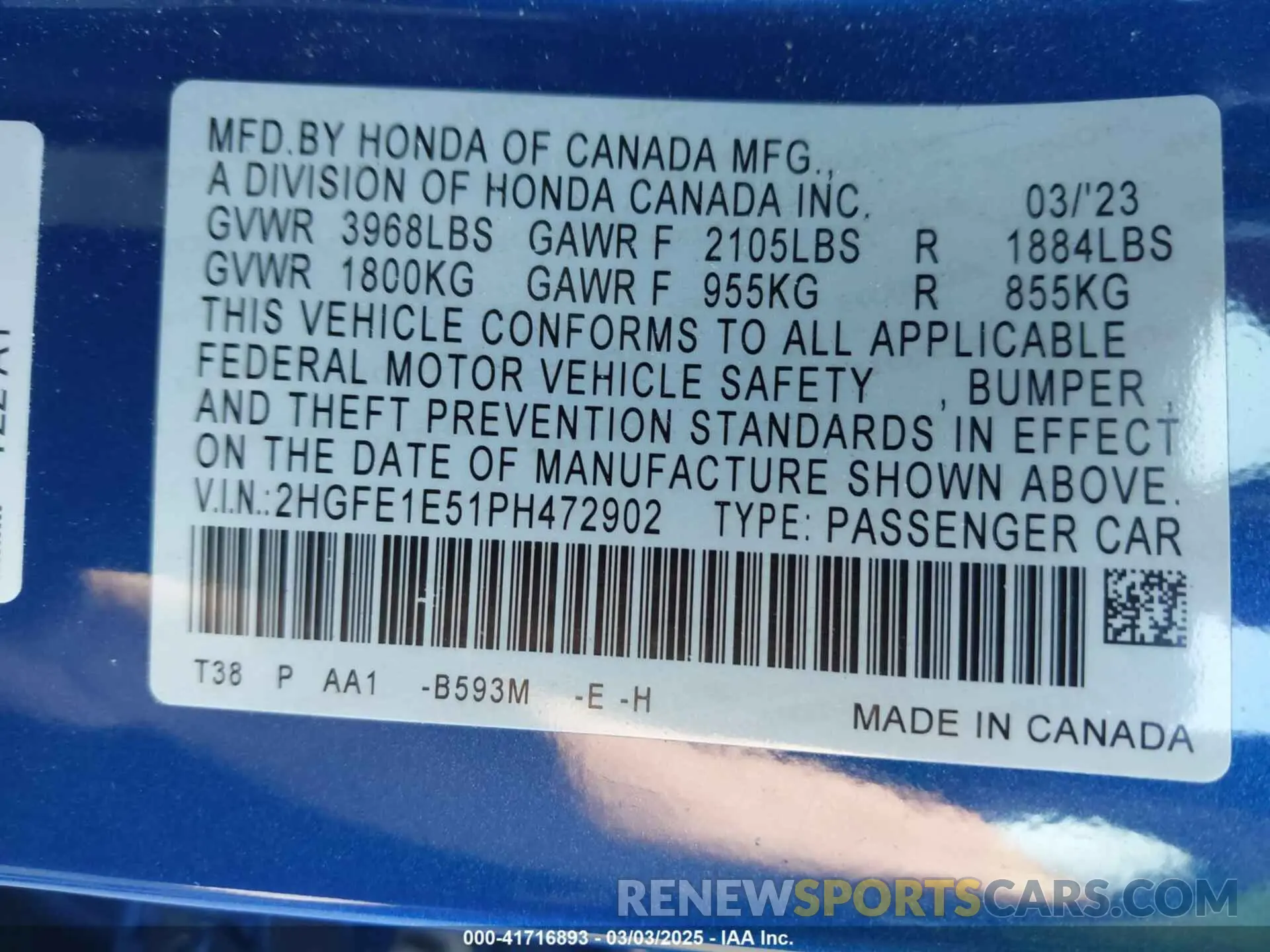 9 fotografías del automóvil dañado 2HGFE1E51PH472902 HONDA CIVIC SI 2023