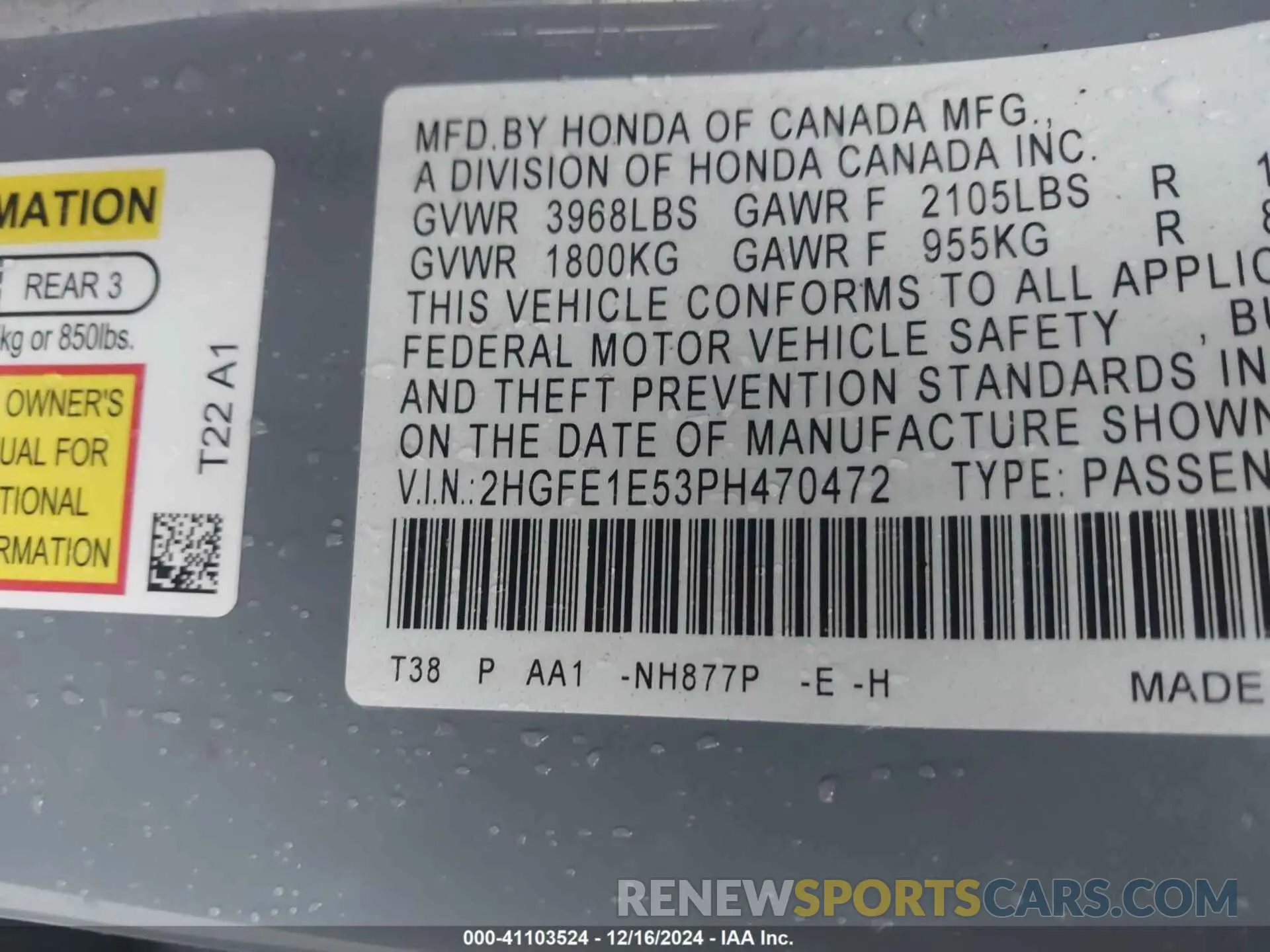 9 fotografías del automóvil dañado 2HGFE1E53PH470472 HONDA CIVIC SI 2023
