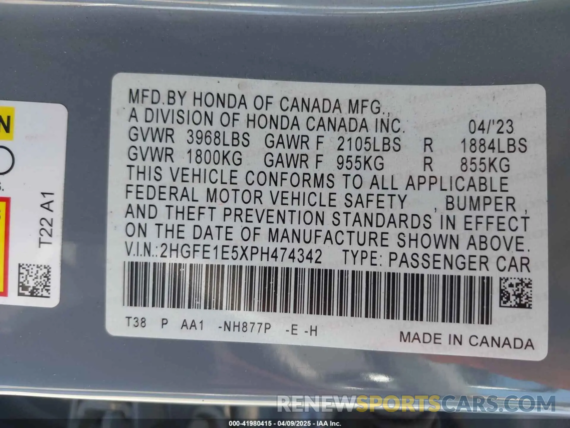 9 fotografías del automóvil dañado 2HGFE1E5XPH474342 HONDA CIVIC SI 2023