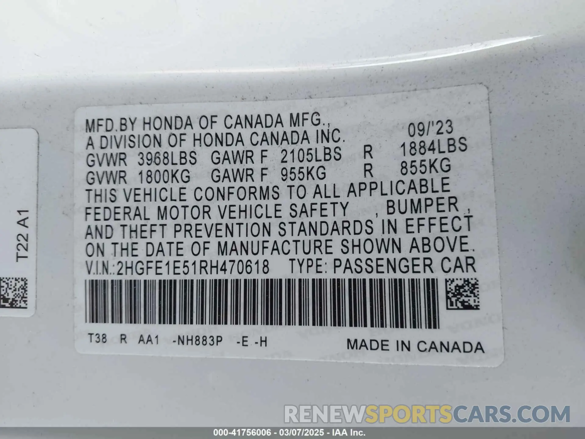 9 fotografías del automóvil dañado 2HGFE1E51RH470618 HONDA CIVIC SI 2024