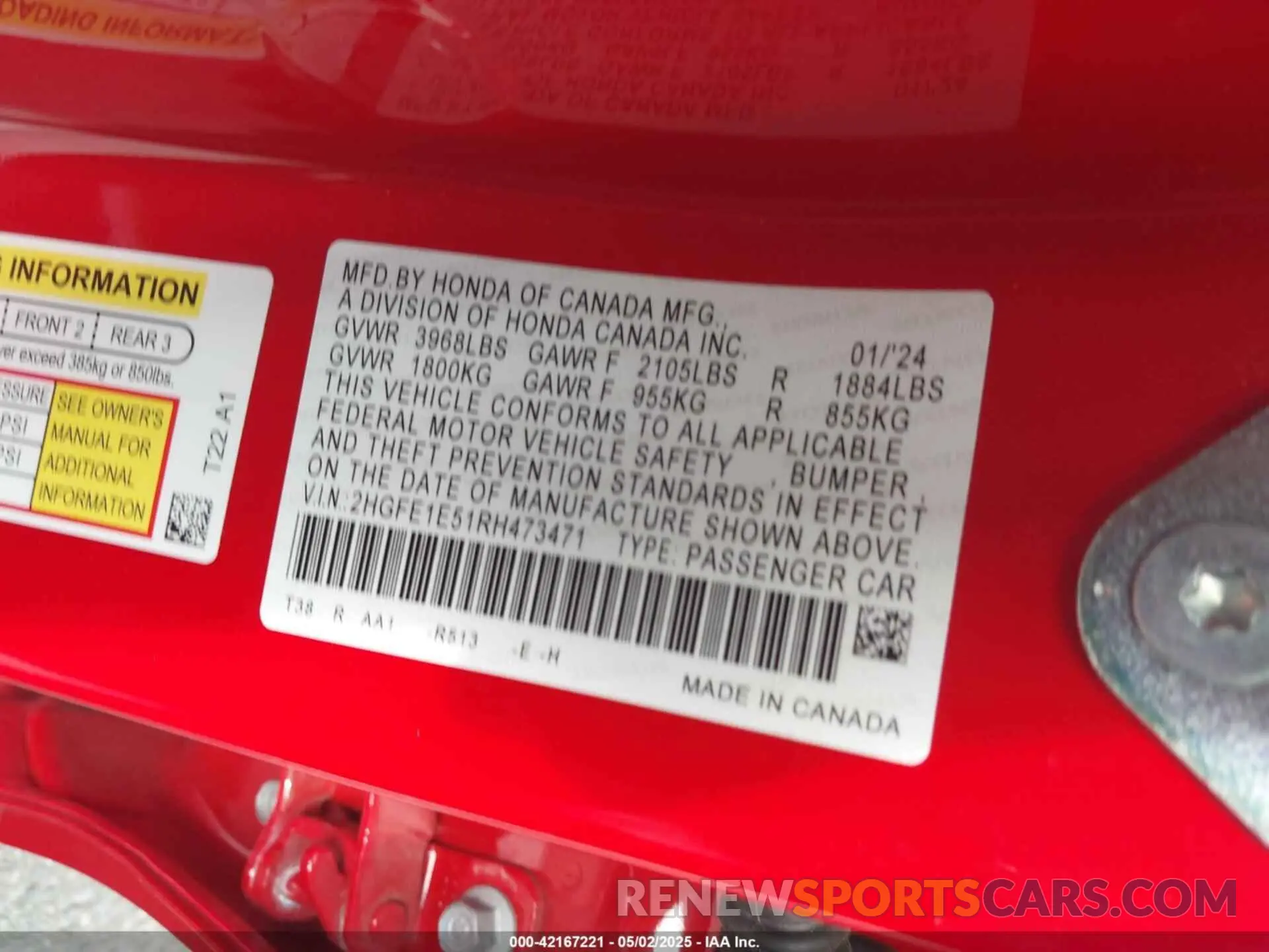 9 fotografías del automóvil dañado 2HGFE1E51RH473471 HONDA CIVIC SI 2024
