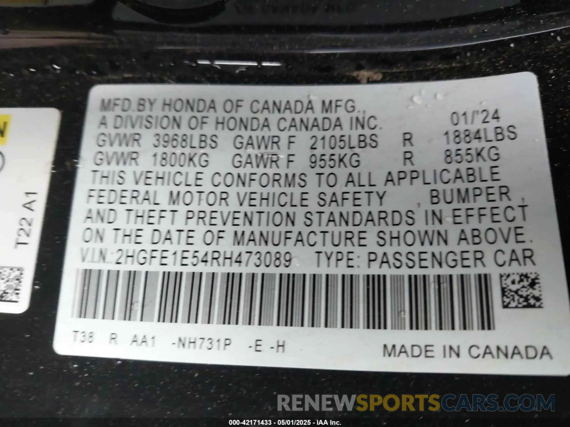 9 fotografías del automóvil dañado 2HGFE1E54RH473089 HONDA CIVIC SI 2024