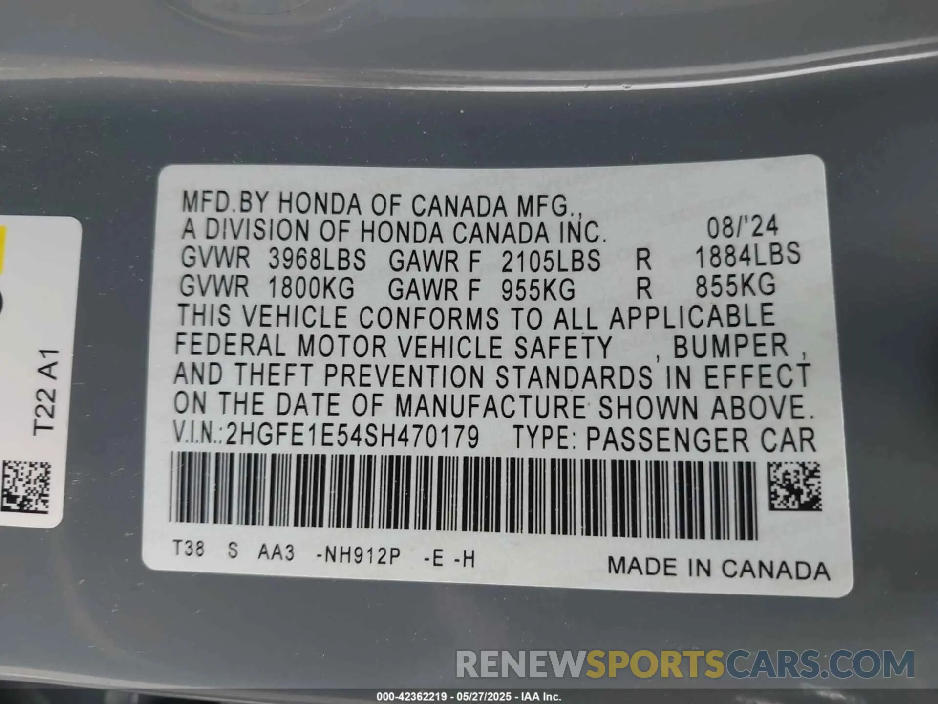 9 fotografías del automóvil dañado 2HGFE1E54SH470179 HONDA CIVIC SI 2025
