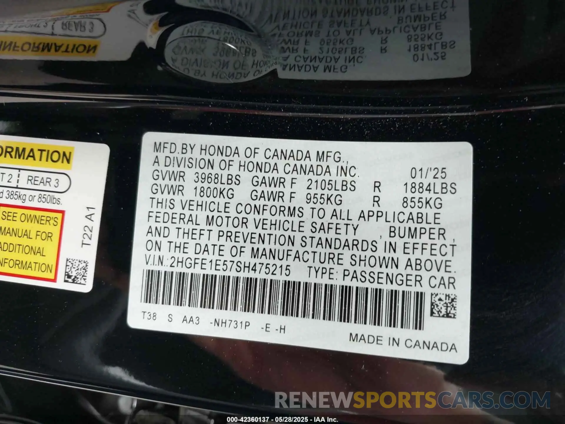9 fotografías del automóvil dañado 2HGFE1E57SH475215 HONDA CIVIC SI 2025