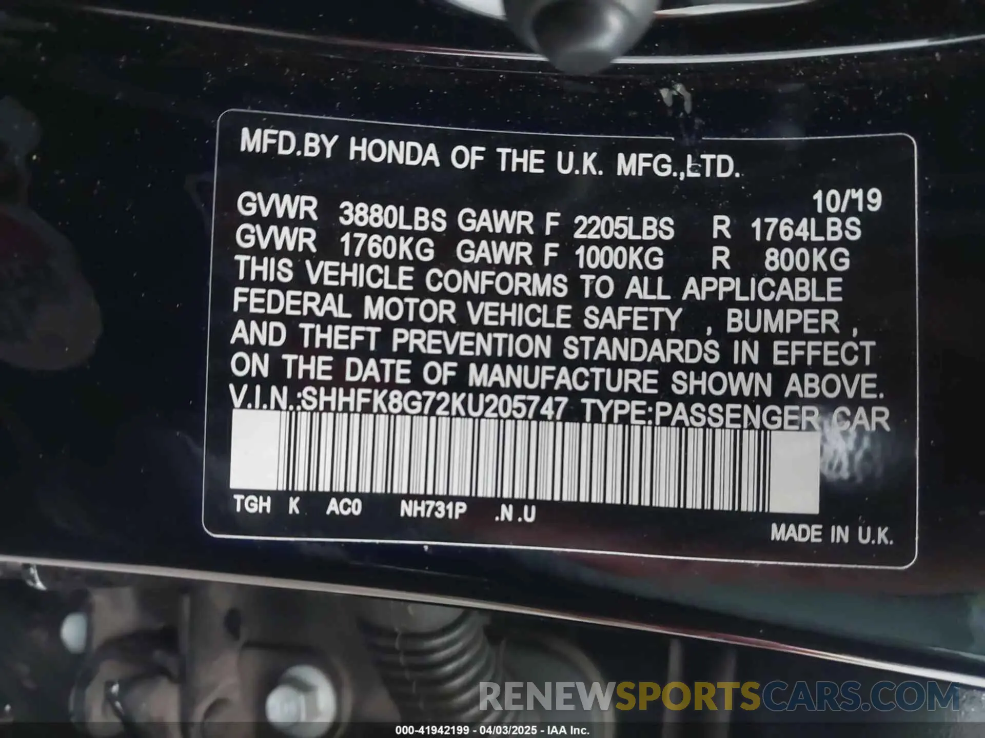 9 fotografías del automóvil dañado SHHFK8G72KU205747 HONDA CIVIC TYPE R 2019