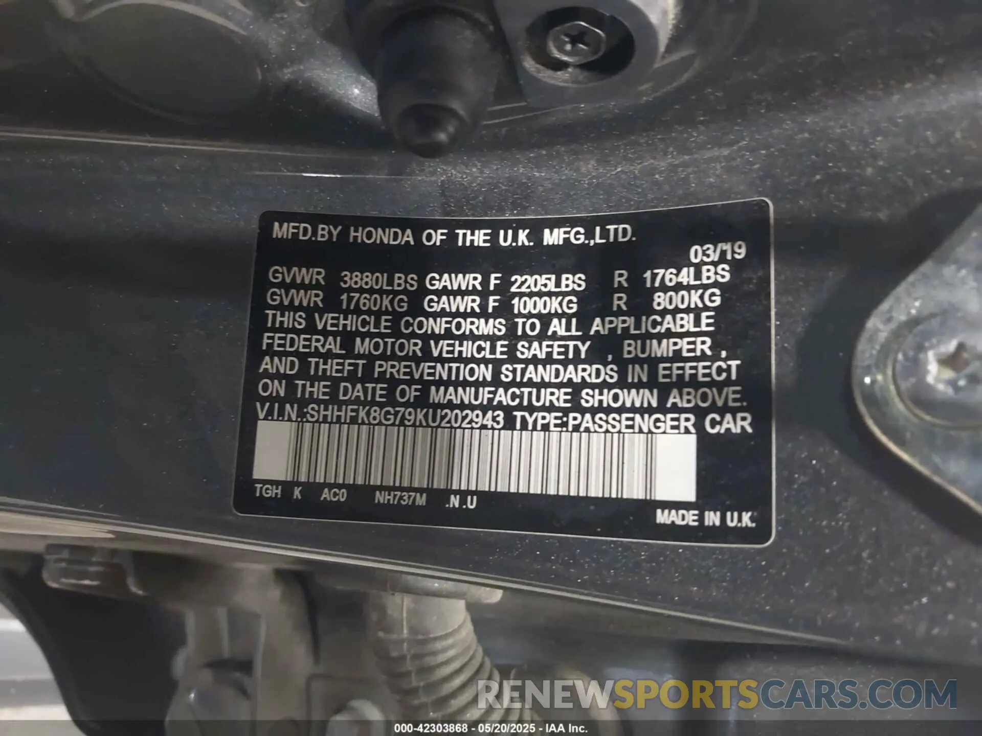 9 fotografías del automóvil dañado SHHFK8G79KU202943 HONDA CIVIC TYPE R 2019