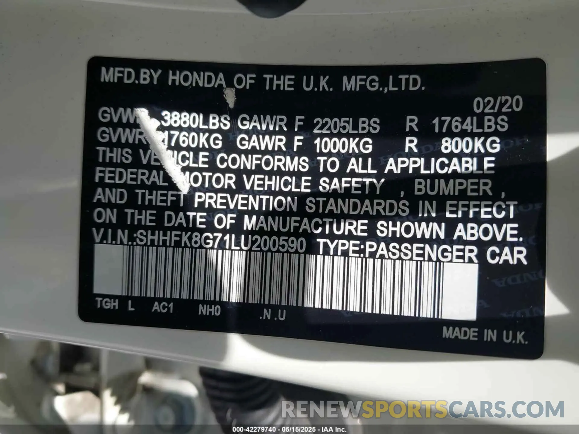 9 fotografías del automóvil dañado SHHFK8G71LU200590 HONDA CIVIC TYPE R 2020