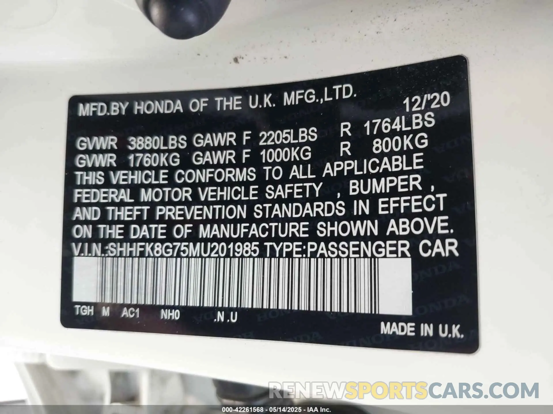 9 fotografías del automóvil dañado SHHFK8G75MU201985 HONDA CIVIC TYPE R 2021