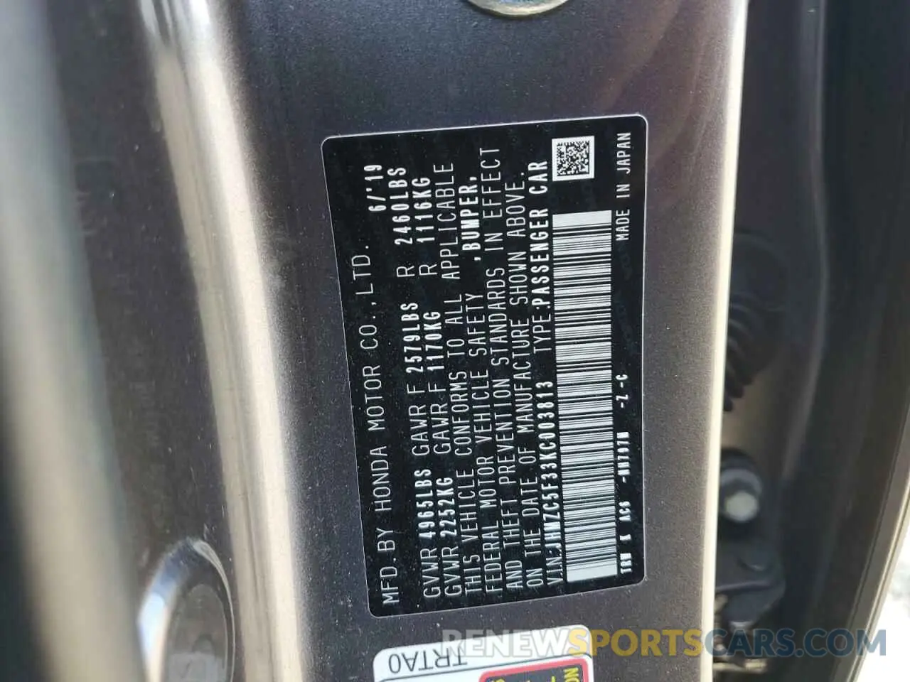 13 fotografías del automóvil dañado JHMZC5F33KC003813 HONDA CLARITY 2019