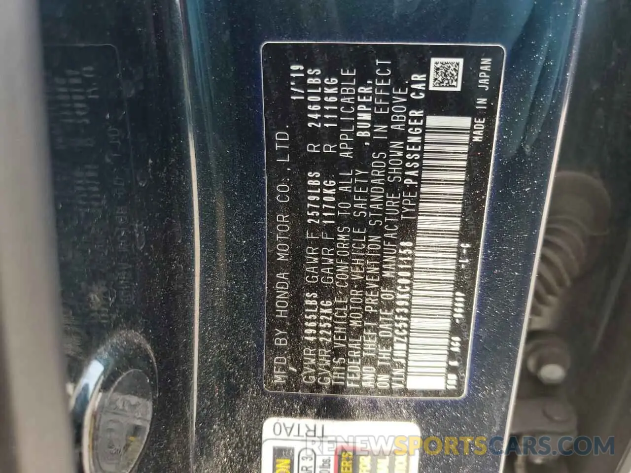 14 fotografías del automóvil dañado JHMZC5F39KC001158 HONDA CLARITY 2019