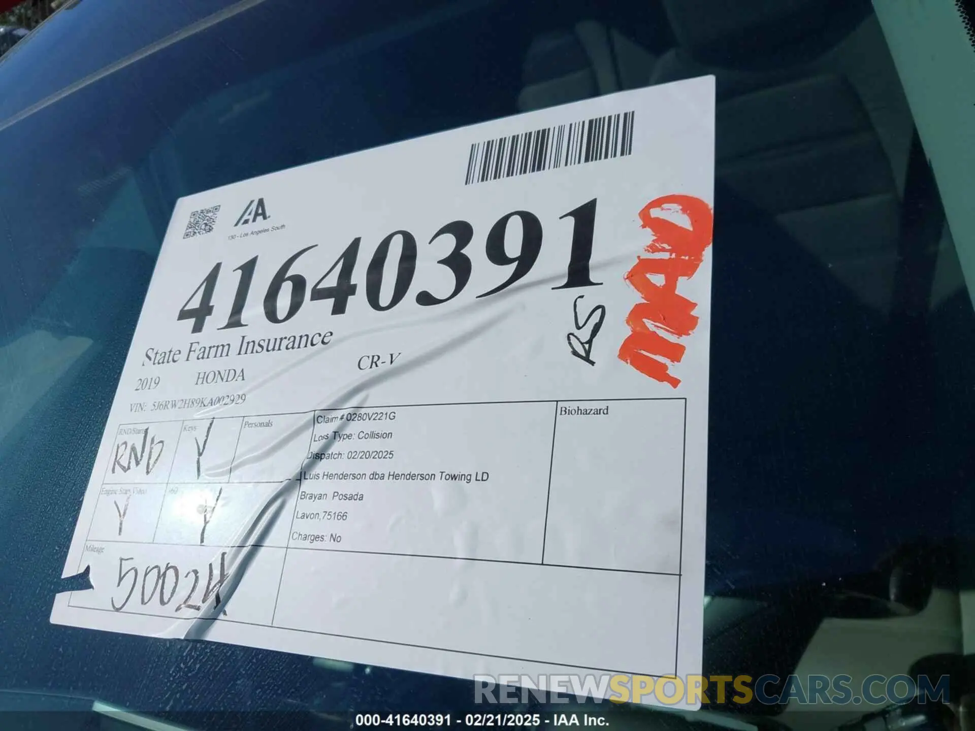17 fotografías del automóvil dañado 5J6RW2H89KA002929 HONDA CR-V 2019