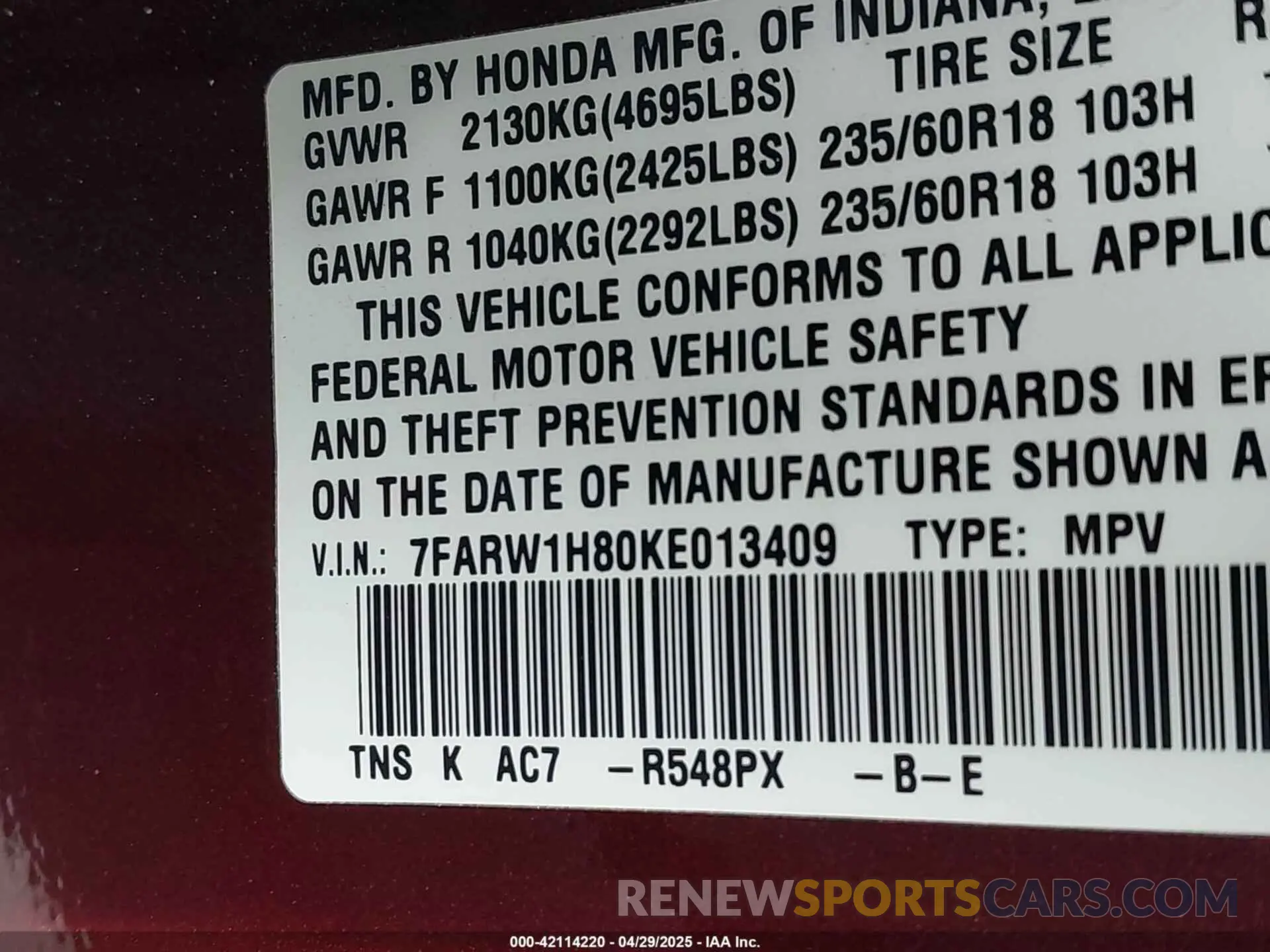 9 fotografías del automóvil dañado 7FARW1H80KE013409 HONDA CR-V 2019