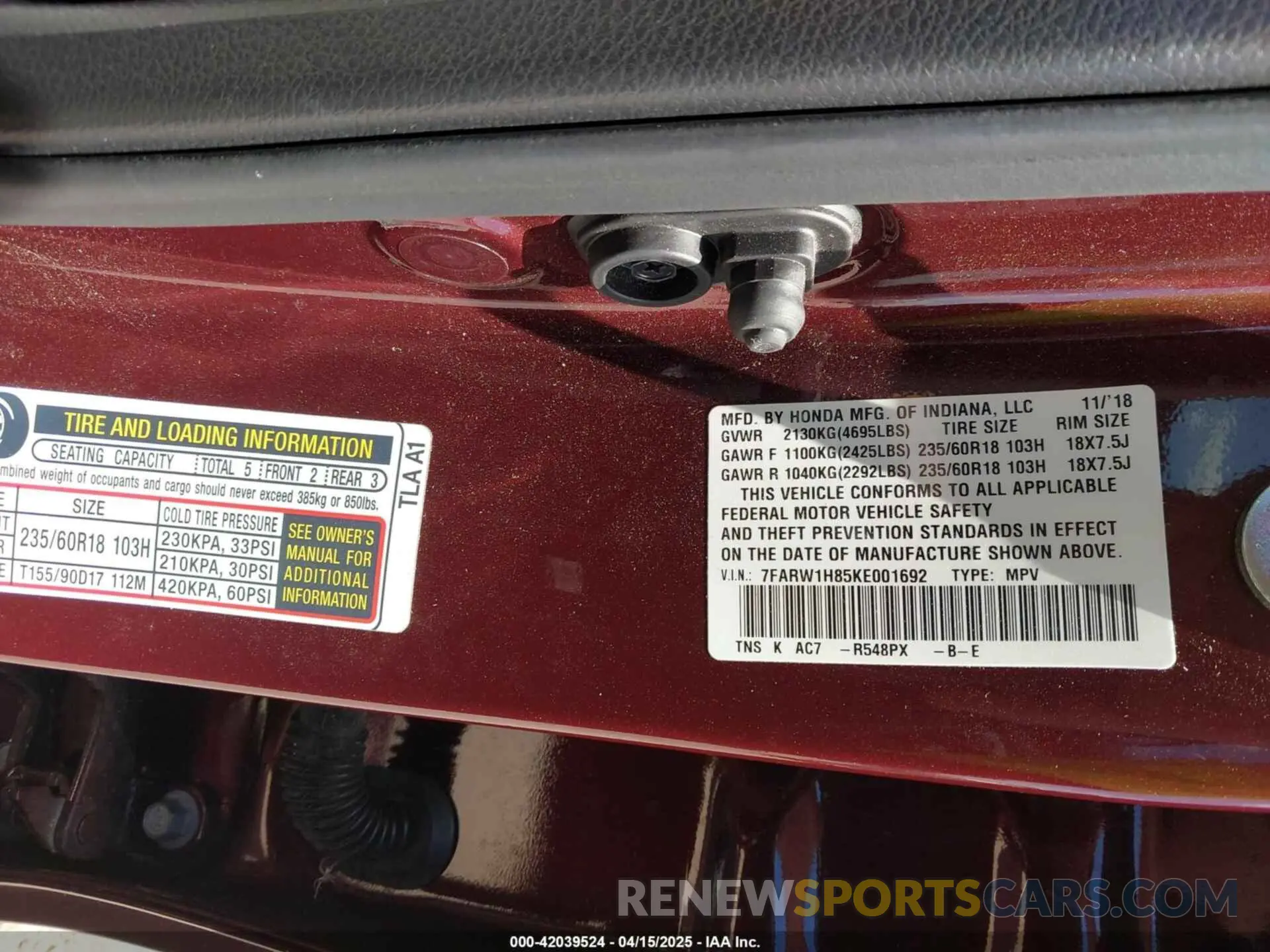9 fotografías del automóvil dañado 7FARW1H85KE001692 HONDA CR-V 2019