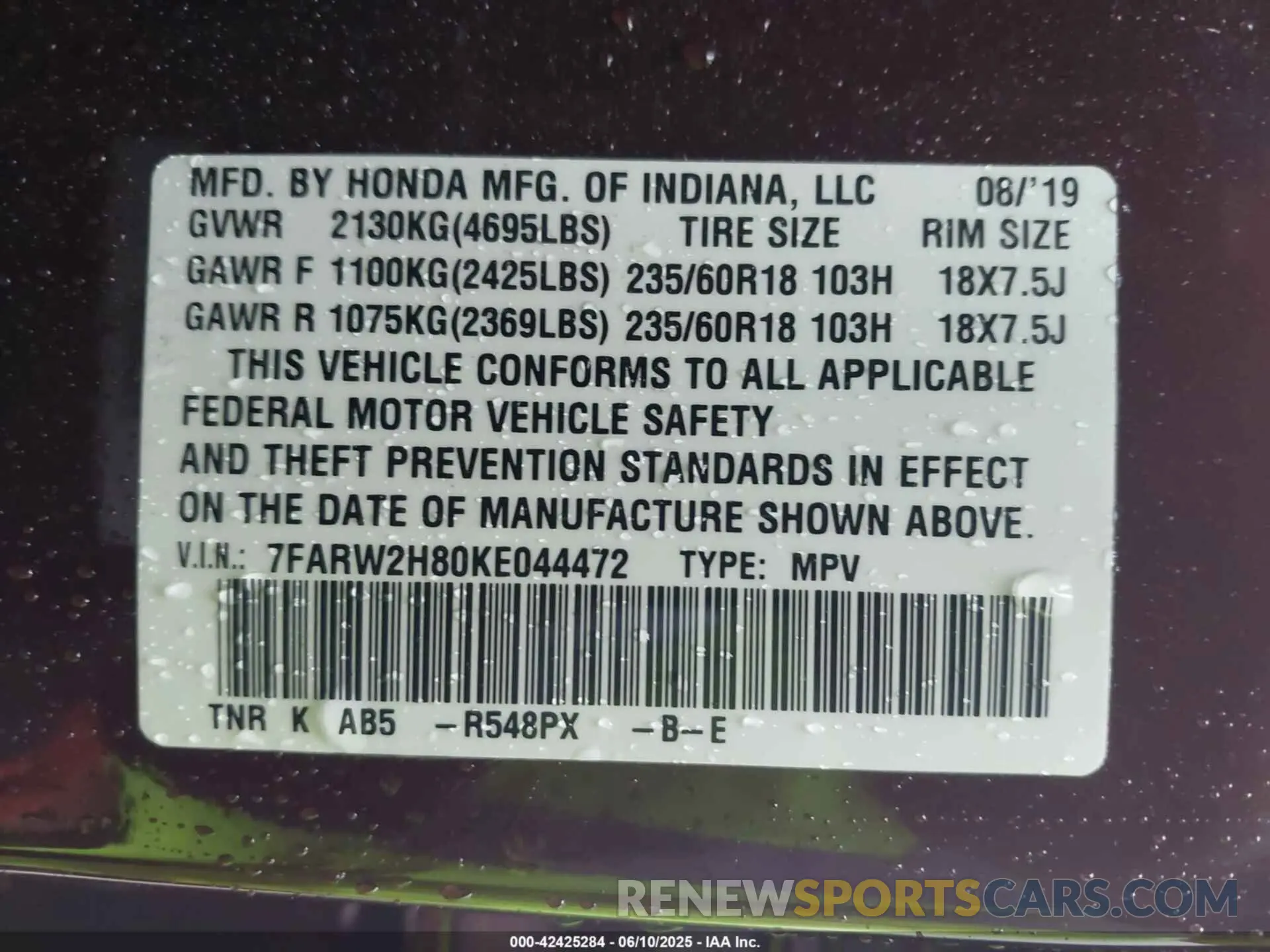 9 fotografías del automóvil dañado 7FARW2H80KE044472 HONDA CR-V 2019