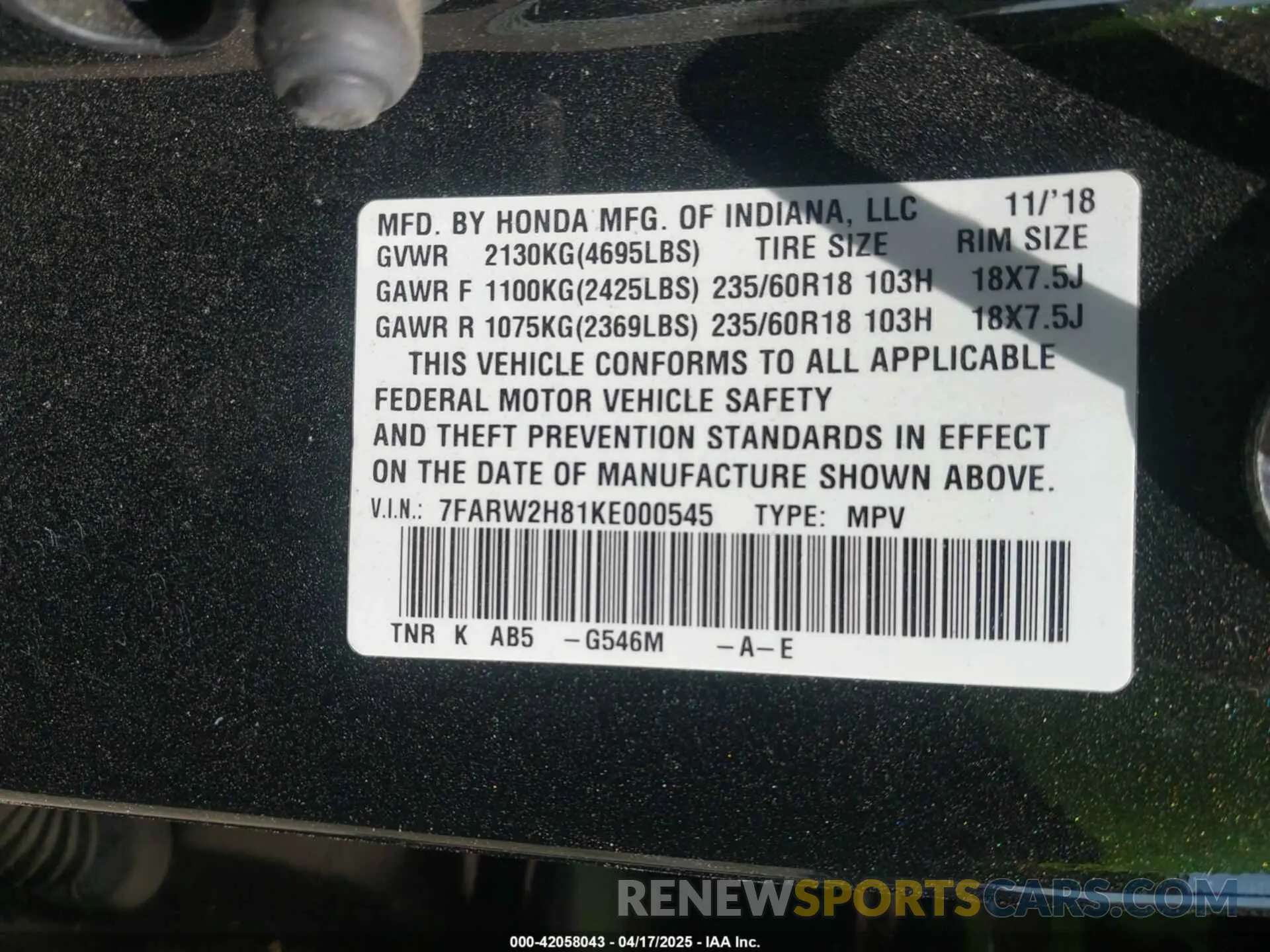 9 fotografías del automóvil dañado 7FARW2H81KE000545 HONDA CR-V 2019