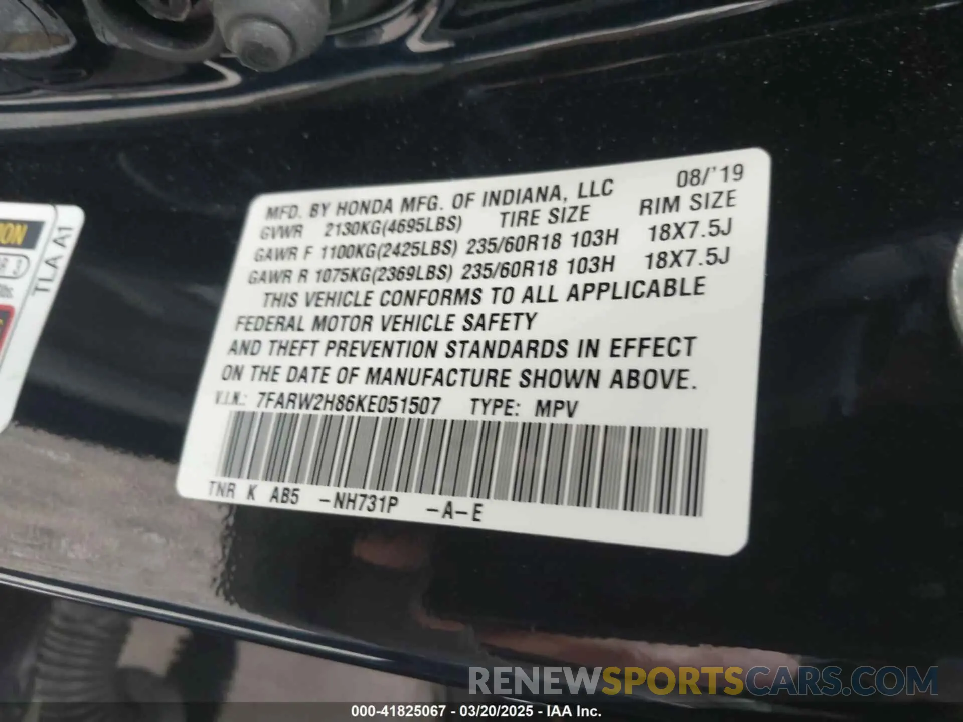 9 fotografías del automóvil dañado 7FARW2H86KE051507 HONDA CR-V 2019